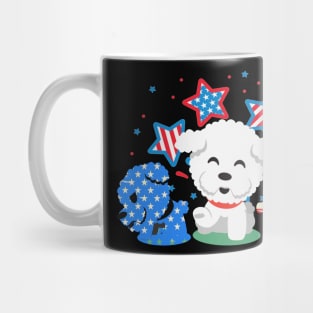 Cute Red White Blue Bichon Frise Fireworks Us Flag Mug